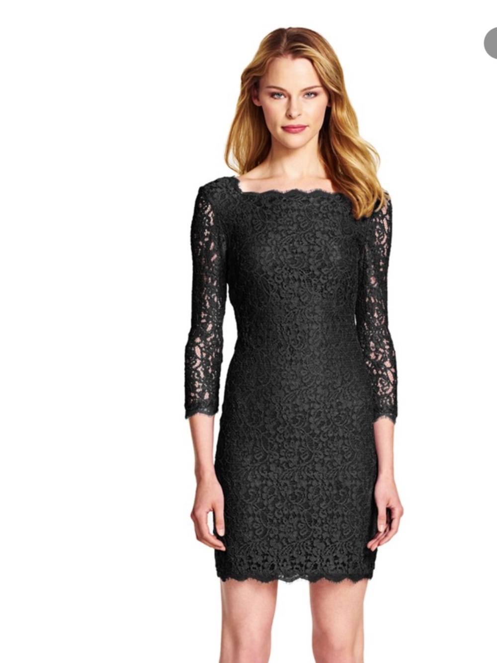 Diane Von Furstenberg Zarita body-con black lace fitted mini dress, size 8